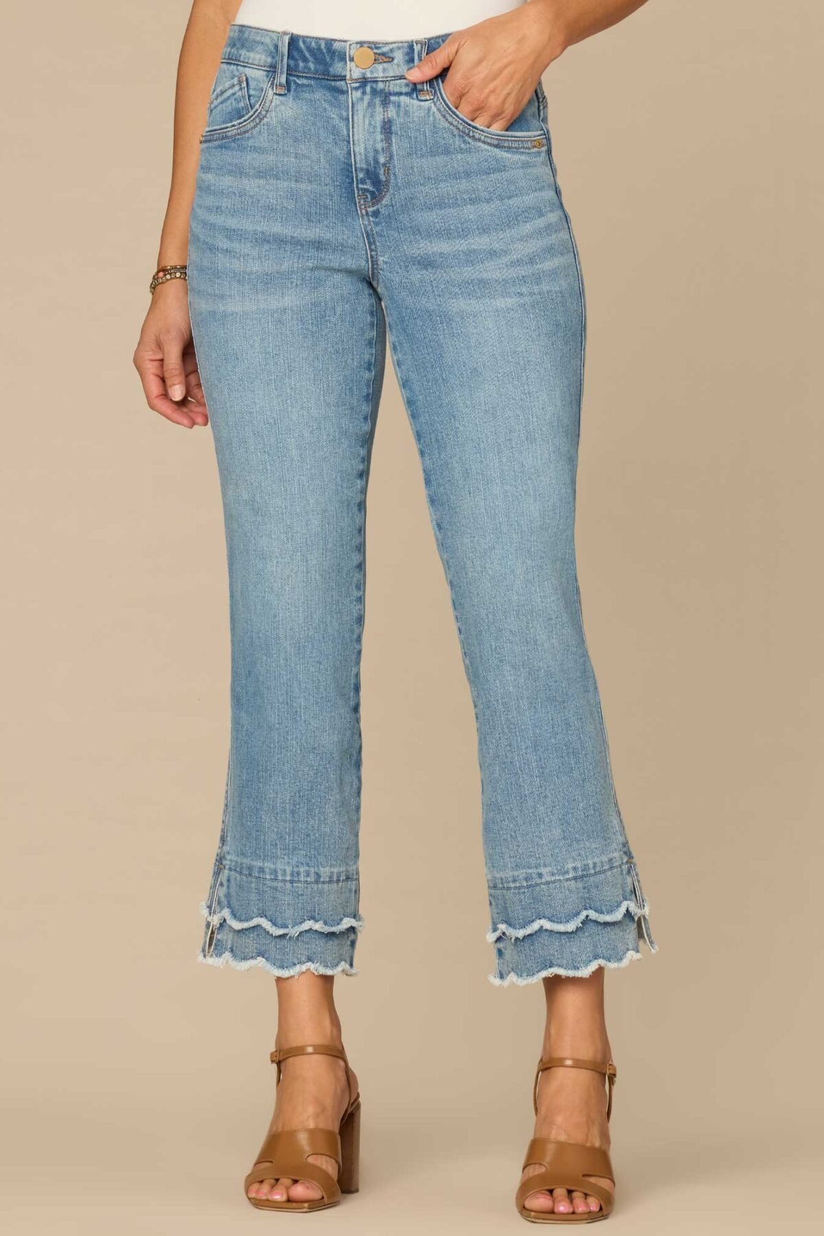 Fast Wear Mid-Rise Double Scallop Fray Hem Petite Kick Flare Jean