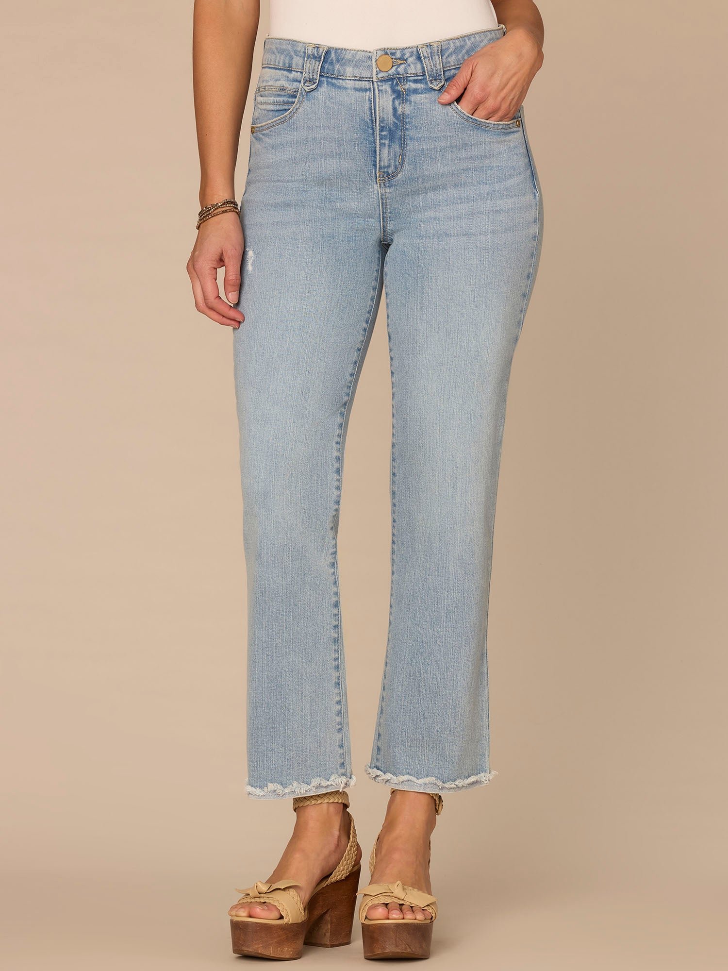 Fast Wear High Rise Reverse Fray Scallop Hem Itty Bitty Flare Jean