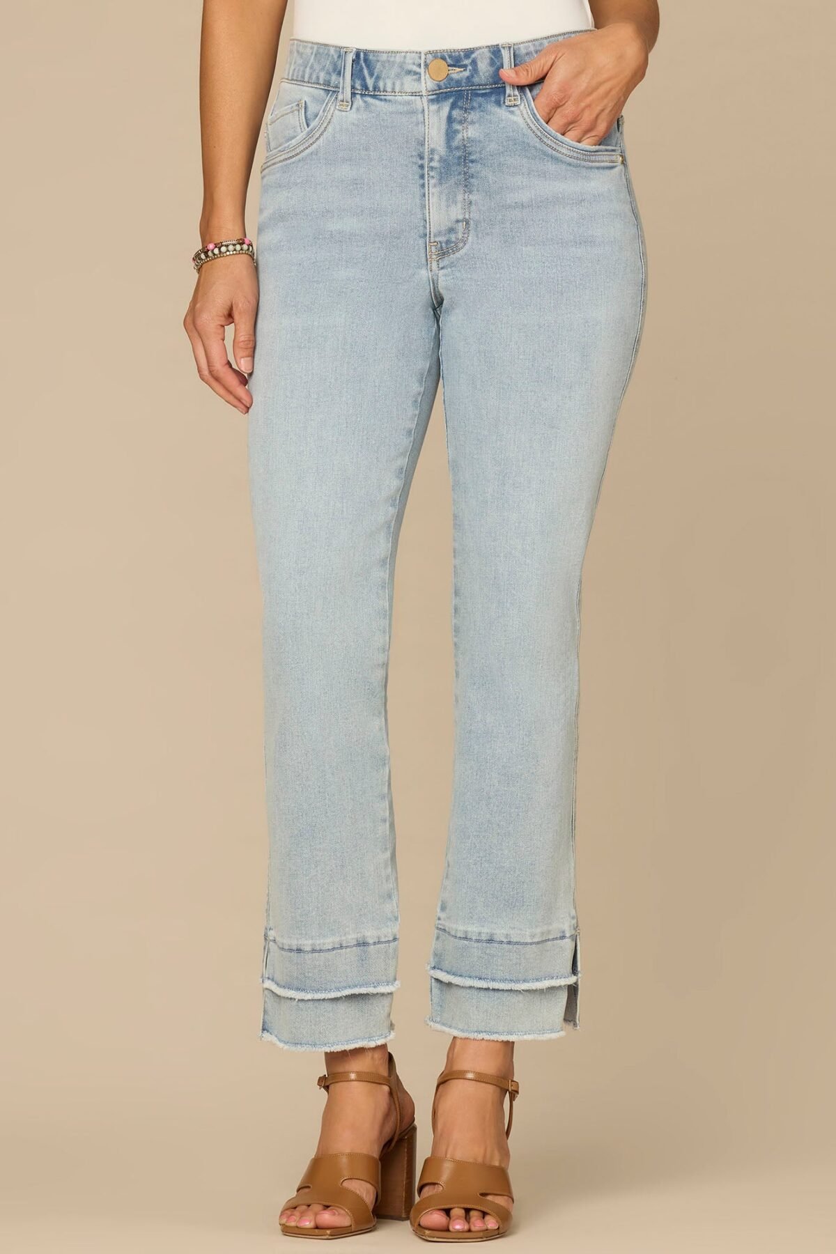 Fast Wear Mid-Rise Double Layer Fray Hem Kick Flare Jeans
