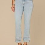 Fast Wear Mid-Rise Double Layer Fray Hem Kick Flare Jeans