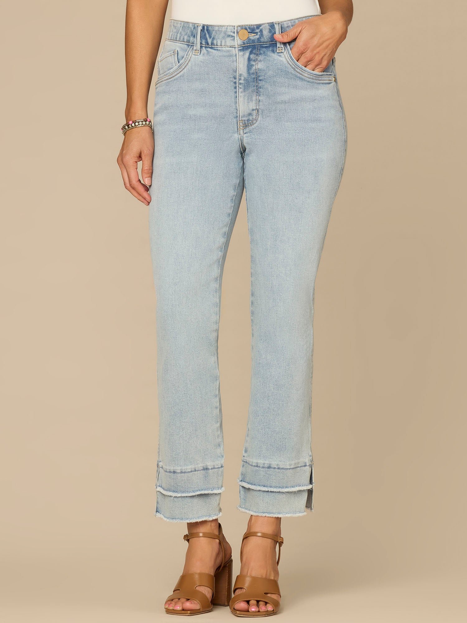 Fast Wear Mid-Rise Double Layer Fray Hem Kick Flare Jeans