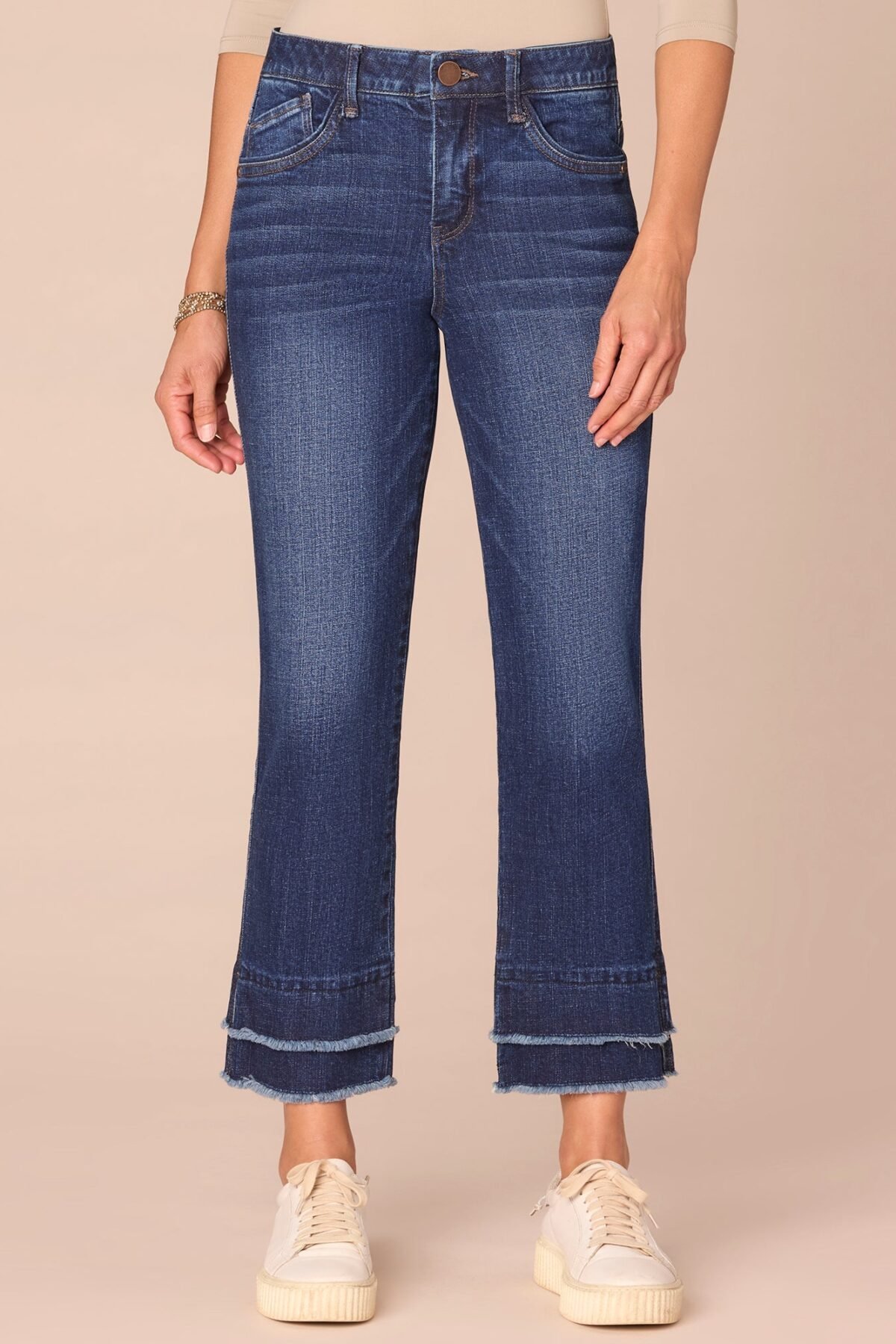 Fast Wear Mid-Rise Double Layer Fray Hem Petite Kick Flare Jeans