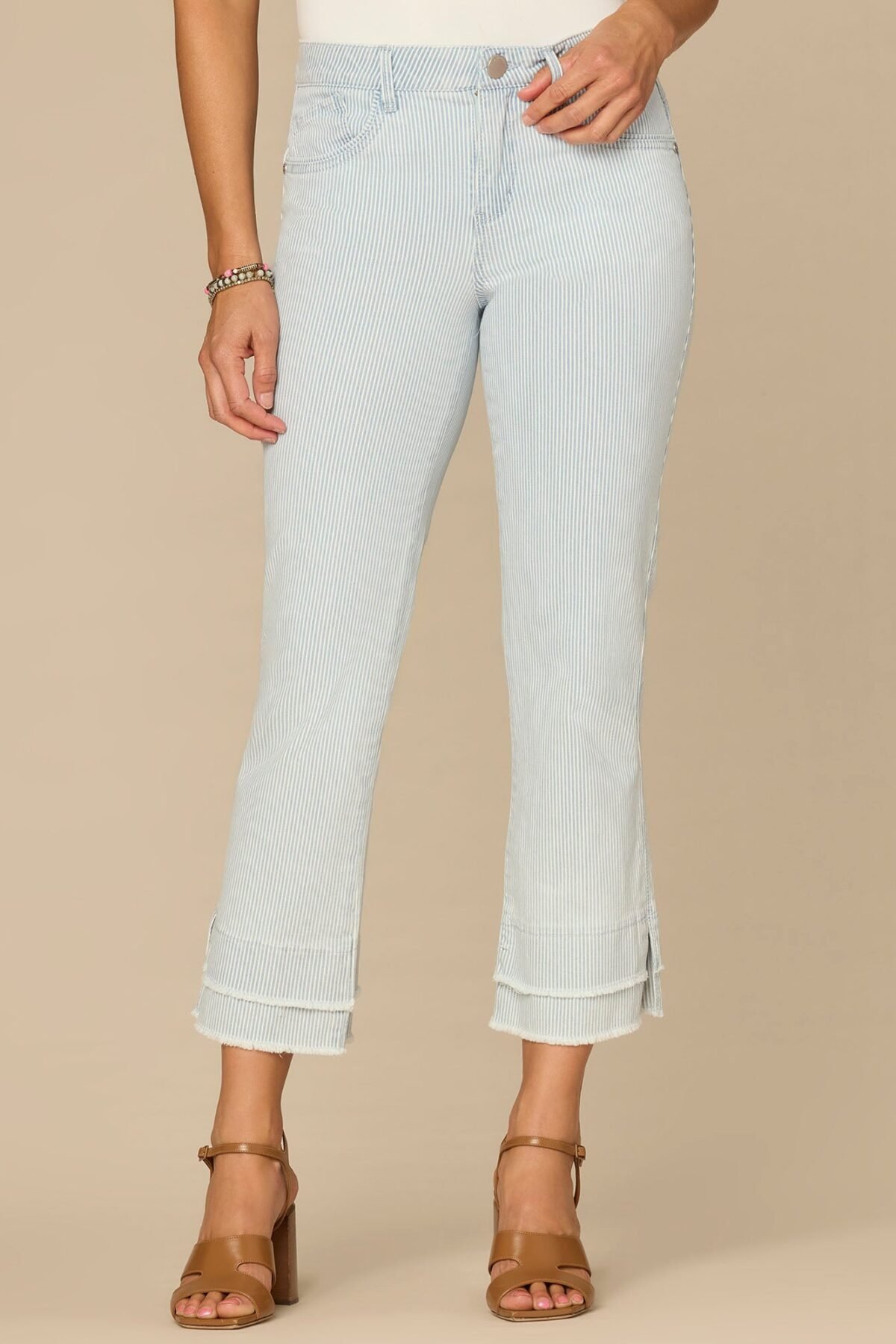 Fast Wear Mid-Rise Striped Kick Flare Jeans with Double Layer Fray Hem