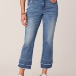 Fast Wear Mid-Rise Blue Double Layer Fray Hem Kick Flare Jeans