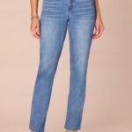 Fast Wear High Rise Petite Straight Leg Jeans in Mid Blue