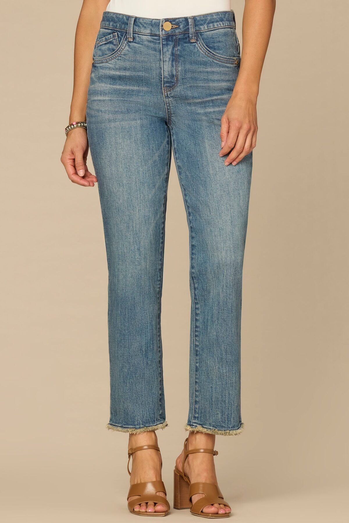 Fast Wear High Rise Embroidered Frayed Petite Slim Straight Jean