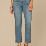 Fast Wear High Rise Embroidered Frayed Petite Slim Straight Jean