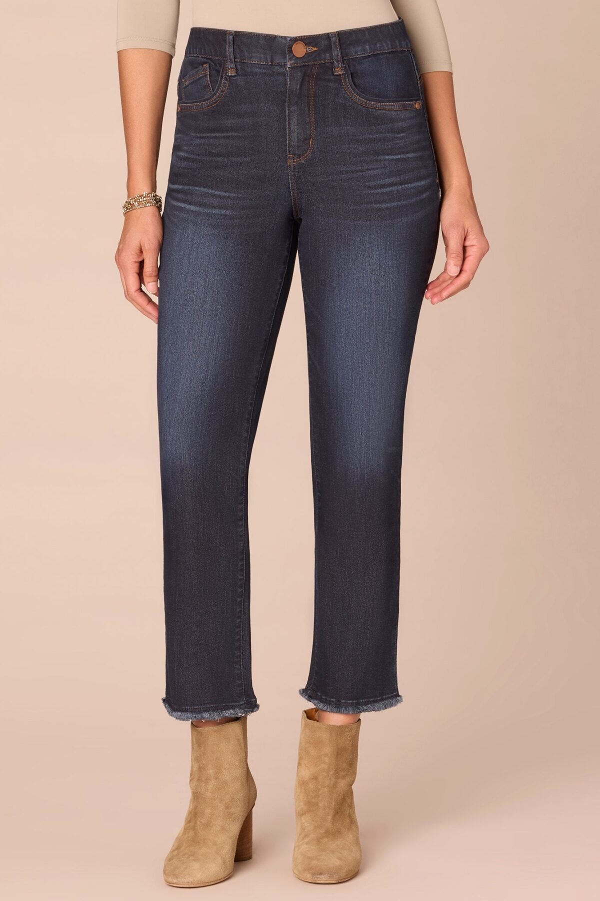Fast Wear High Rise Fray Slim Straight Jeans with Cascading