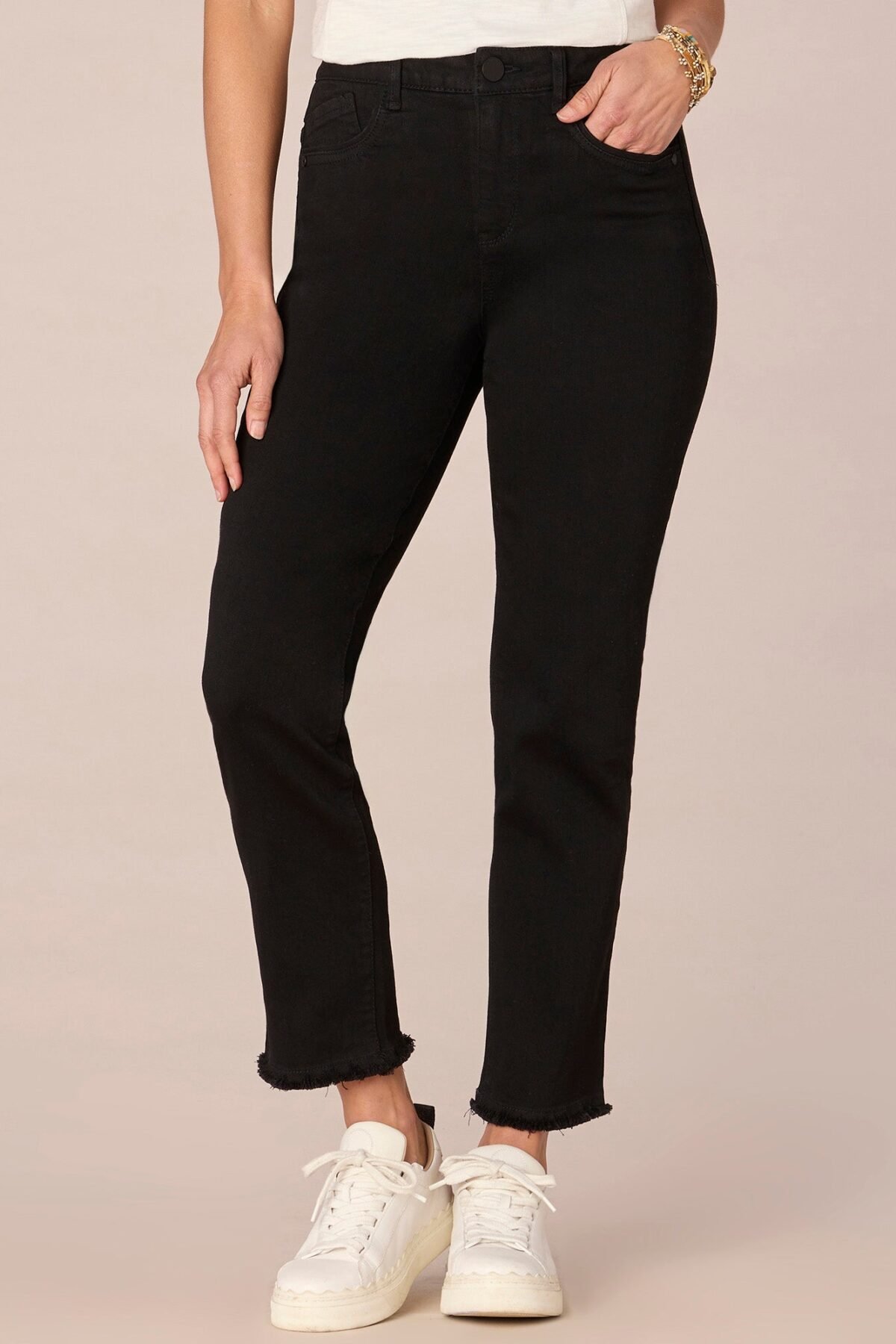 Fast Wear High Rise Cascading  Pocket Slim Straight Jeans