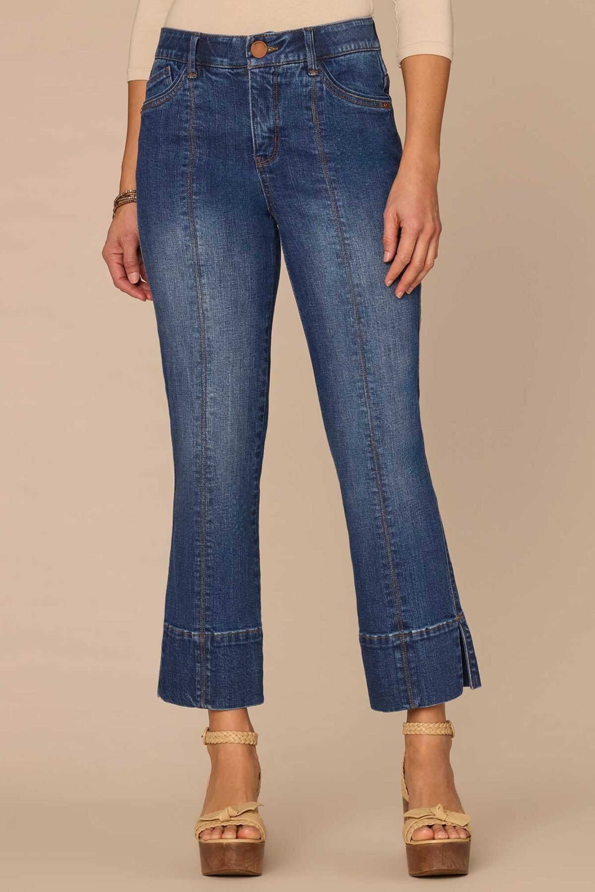 Fast Wear High Rise Center Seam Kick Flare Jeans with Slit Hem