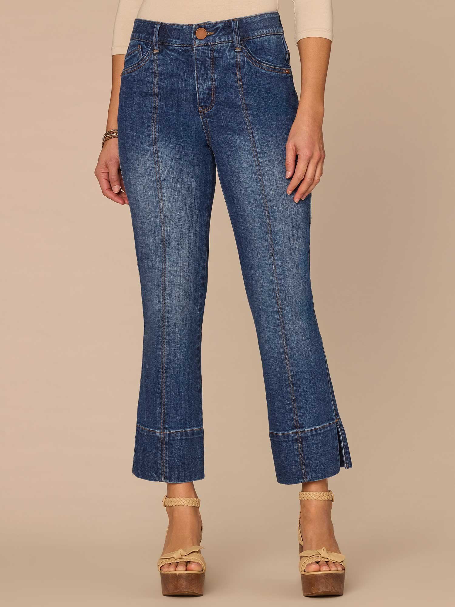 Fast Wear High Rise Center Seam Slit Petite Kick Flare Jeans