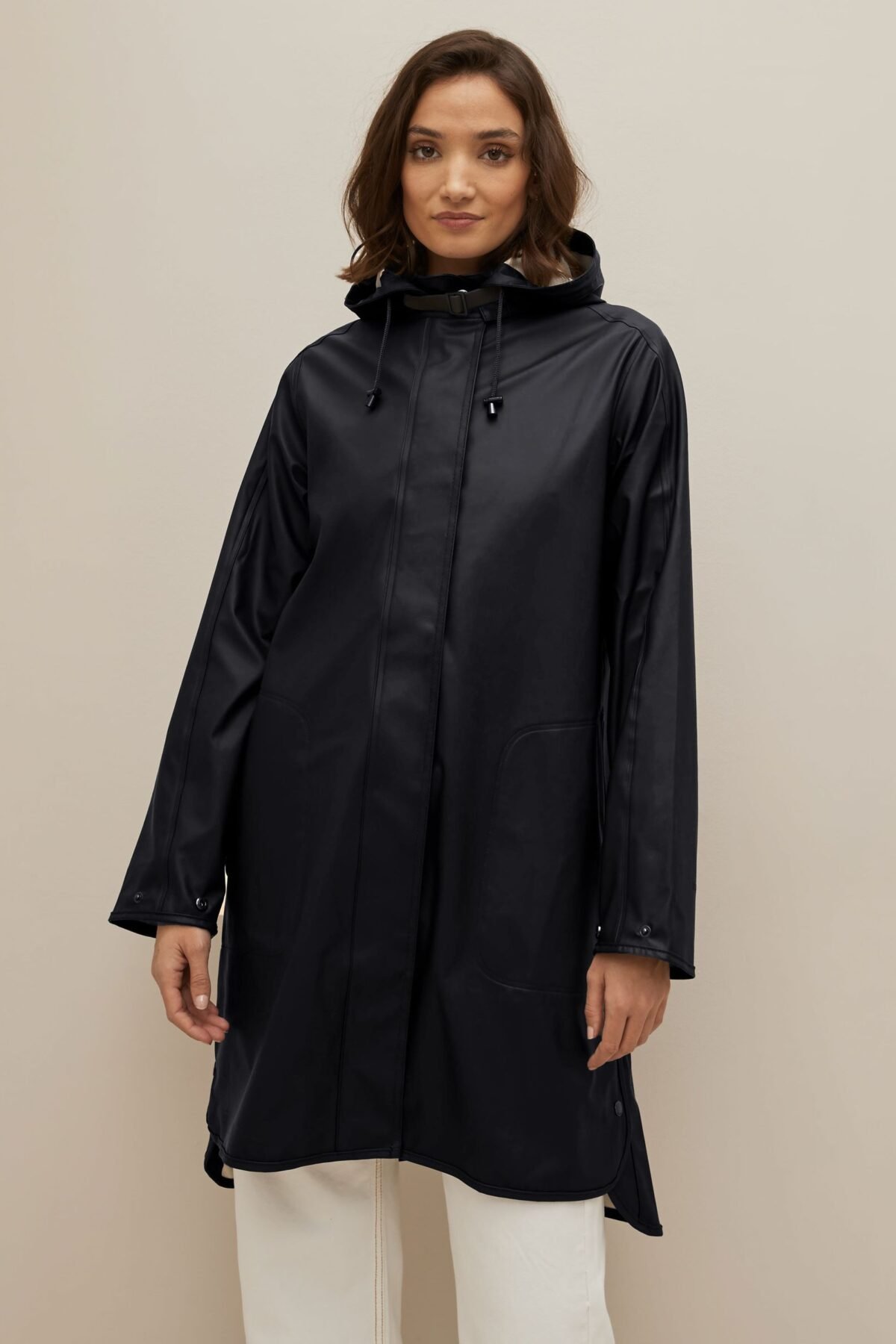 Women's Black Loose Fit Waterproof A Line Raincoat Stylish Rainwear