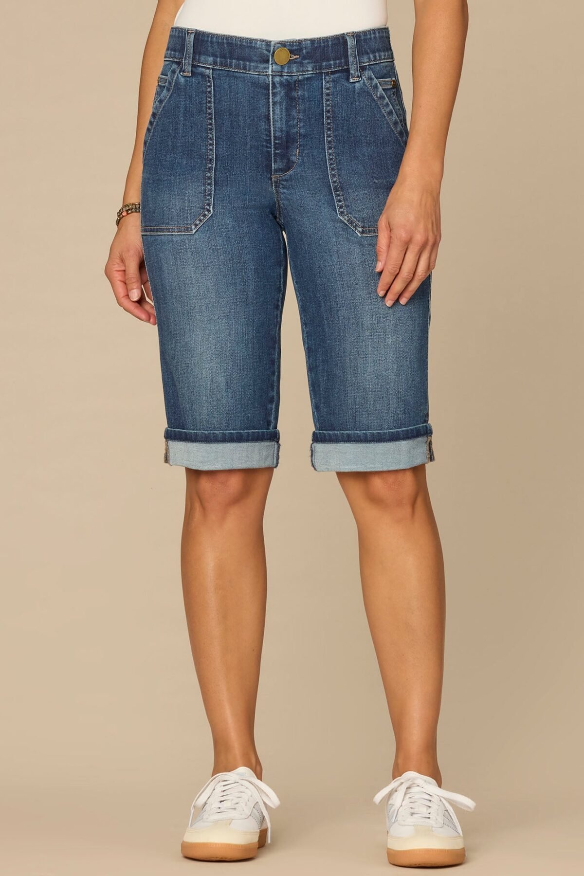 Fast Wear High Rise Cuffed Bermuda Shorts with Coin Pocket