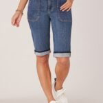 Indigo Denim Fast Wear High Rise Cuffed Hem Repreve Bermuda Short
