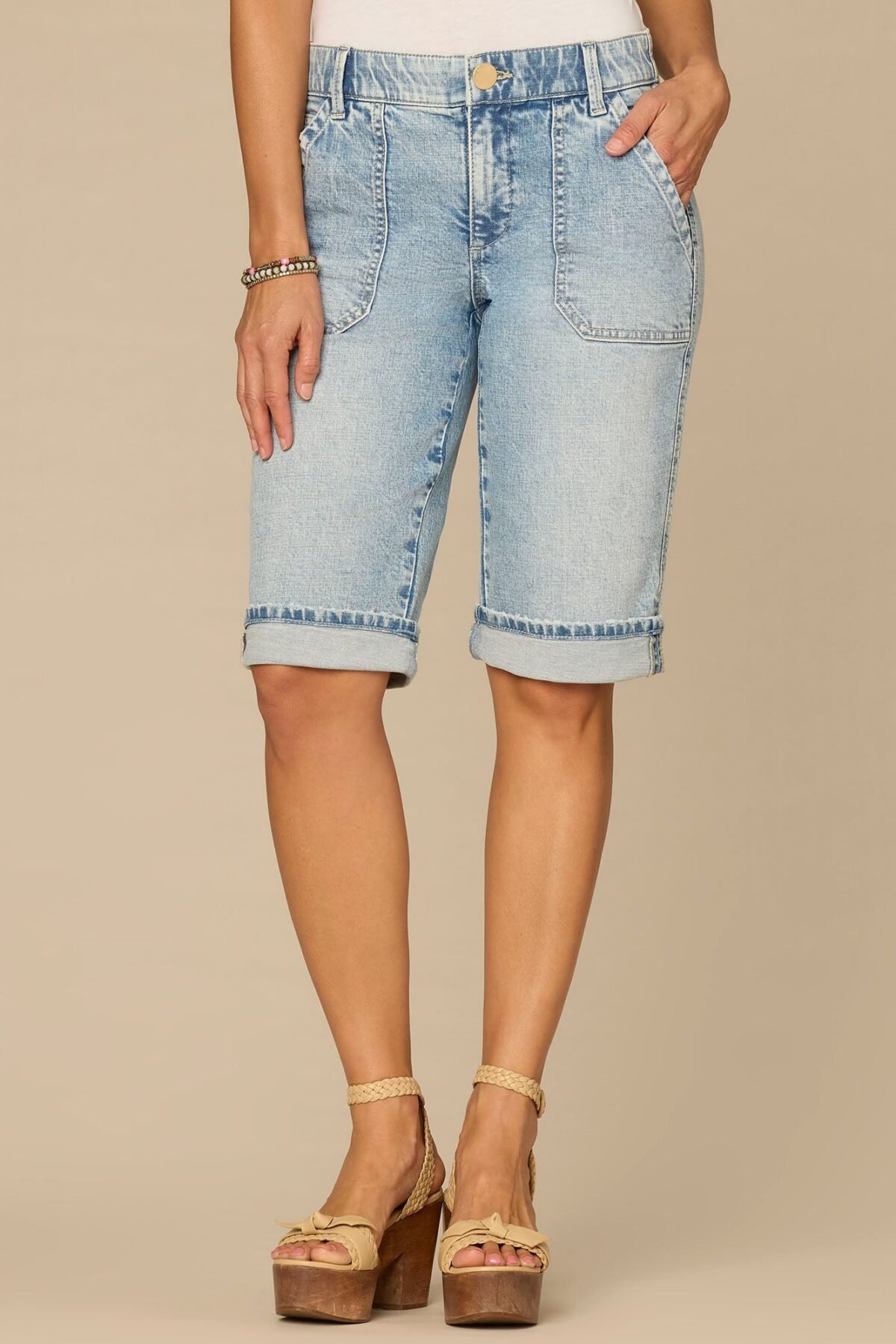 Fast Wear High Rise Coin Pocket Bermuda Shorts with Cuffed Hem
