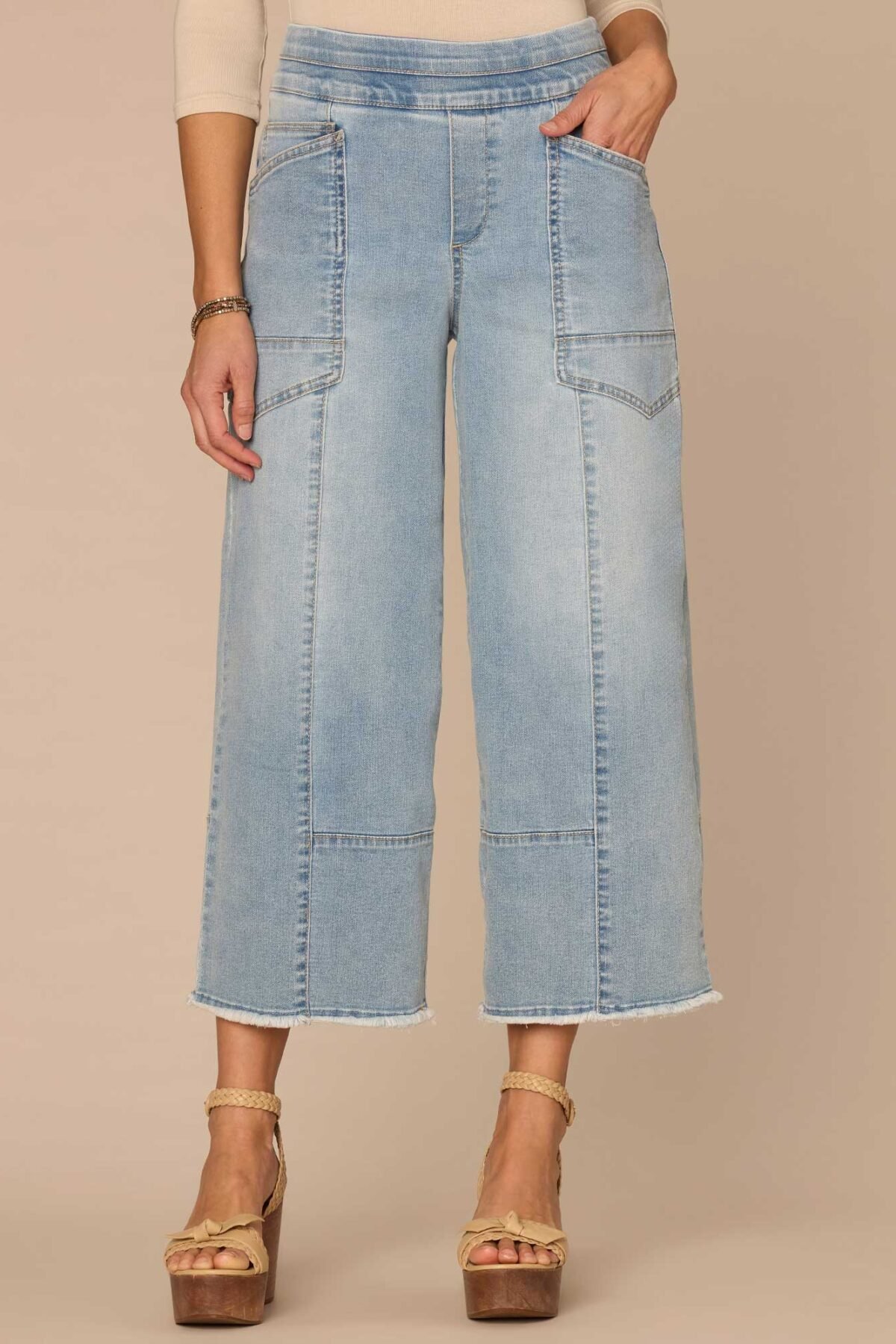 Fast Wear Skyrise Glider Crop Clean Finish Fray Hem Wide Leg Jeans