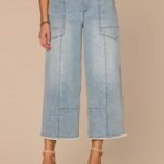 Fast Wear Skyrise Glider Cropped Fray Hem Petite Wide Leg Jeans