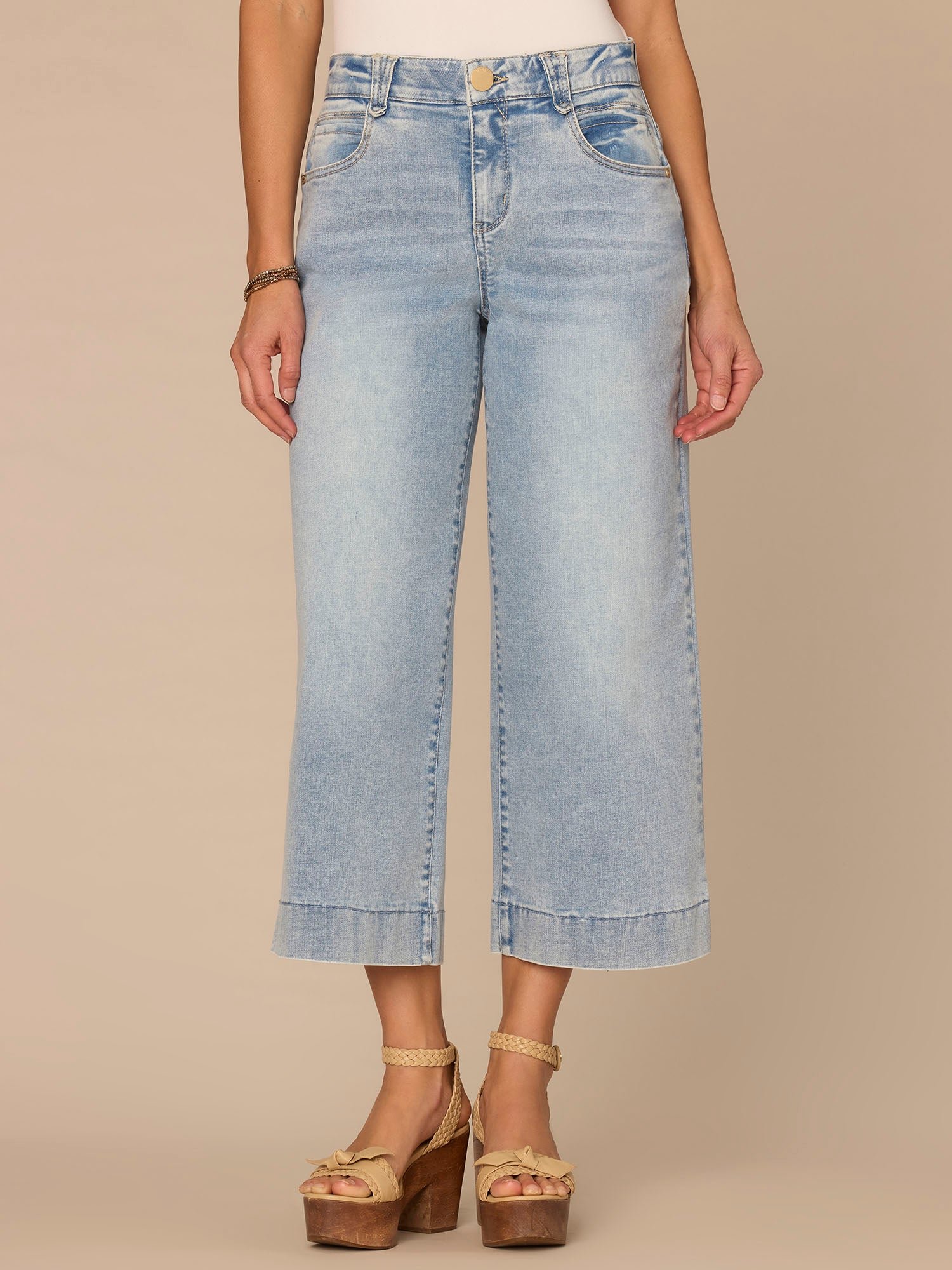 Fast Wear High Rise Light Blue Cropped Wide Leg Jeans