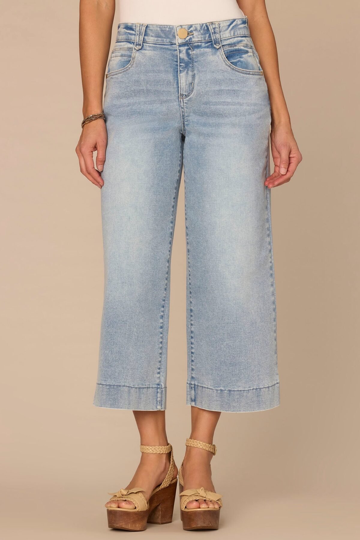 Fast Wear High Rise Light Blue Cropped Petite Wide Leg Jeans