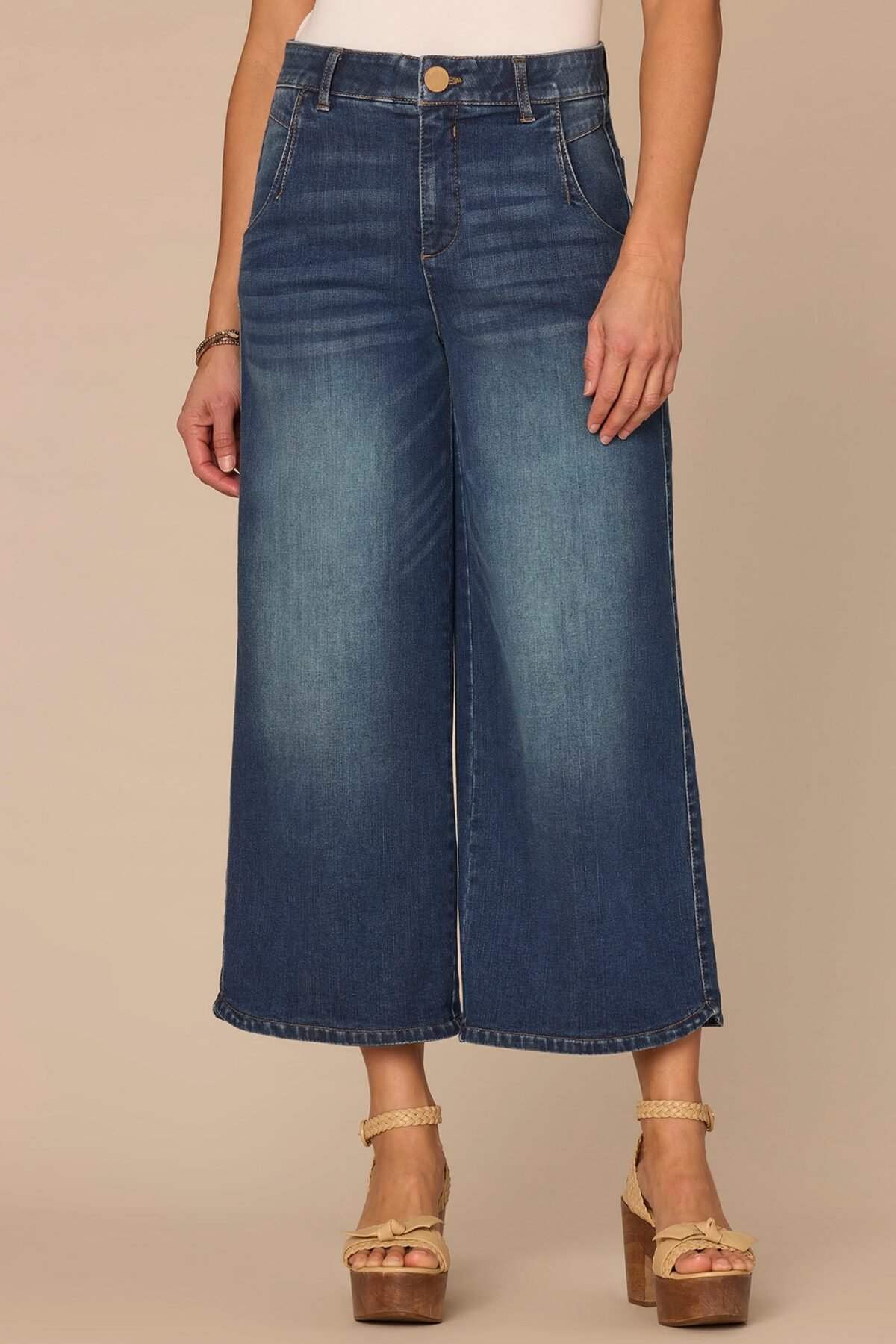 Fast Wear Skyrise Dart Seam Tulip Hem Crop Petite Wide Leg Jeans