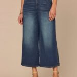 Fast Wear Skyrise Dart Seam Tulip Hem Crop Petite Wide Leg Jeans