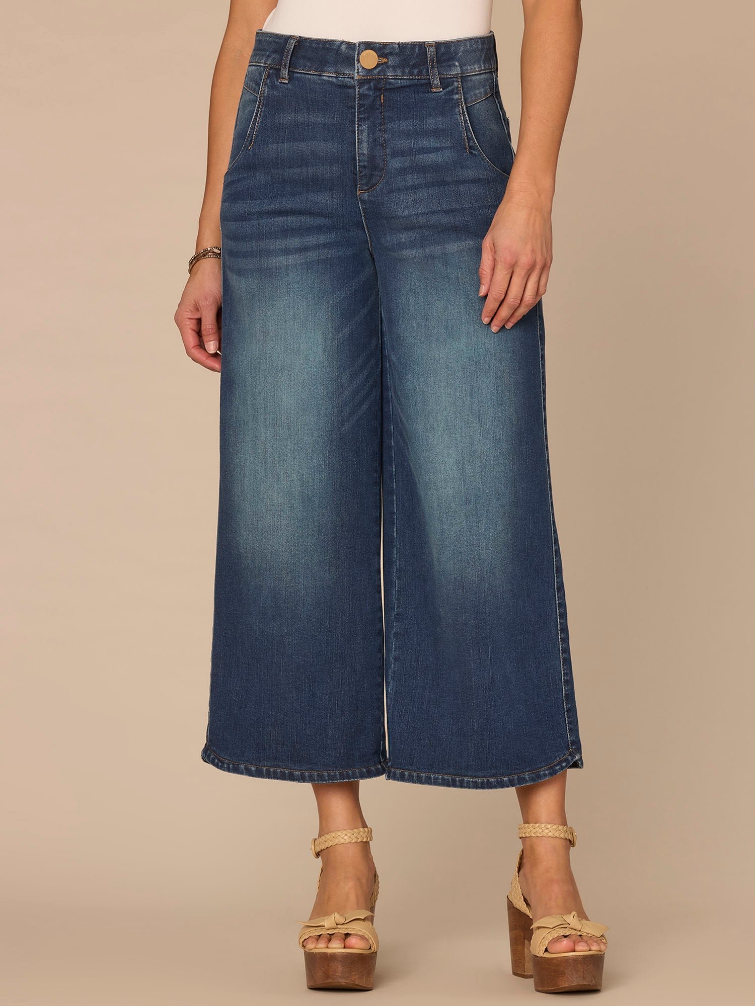 Fast Wear Skyrise Dart Seam Tulip Hem Crop Petite Wide Leg Jeans