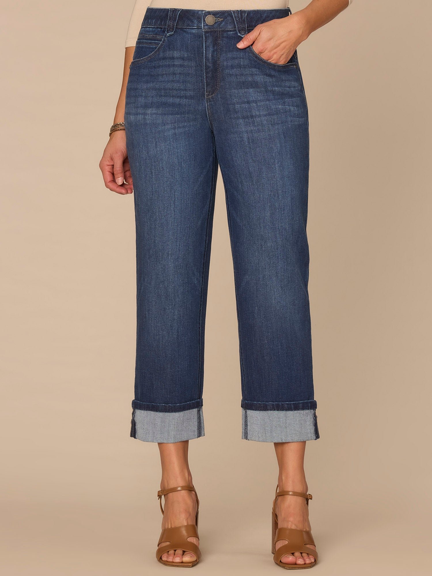 Fast Wear High Rise Round Up Yoke Boyfriend Jean with Cropped Cuff