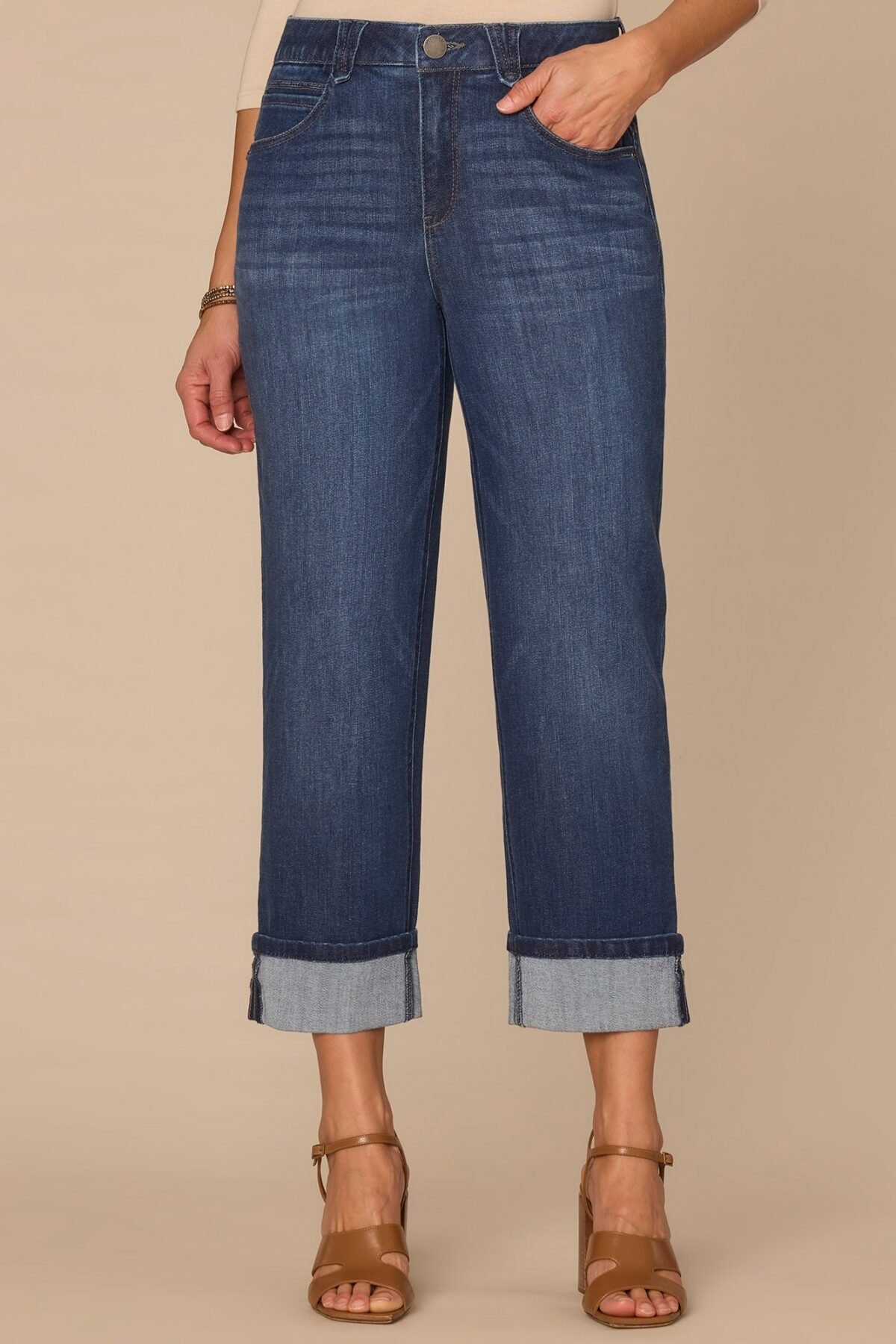 Fast Wear High Rise Round Up Petite Boyfriend Jeans with Crop Cuff