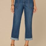 Fast Wear High Rise Patch Pocket Roll Cuff Utility Jeans