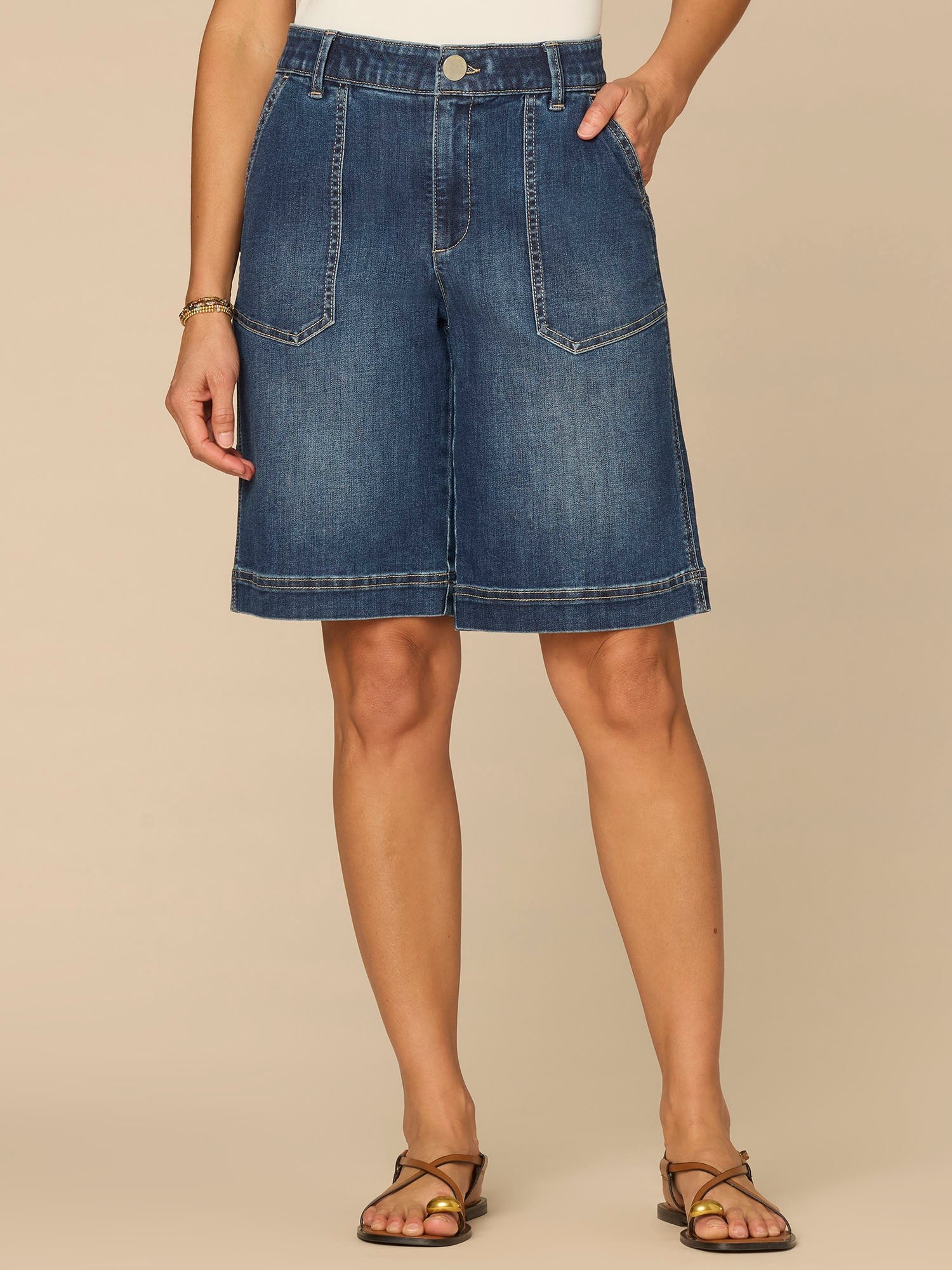 Fast Wear Skyrise Patch Pocket Embroidered Bermuda Short with Loop