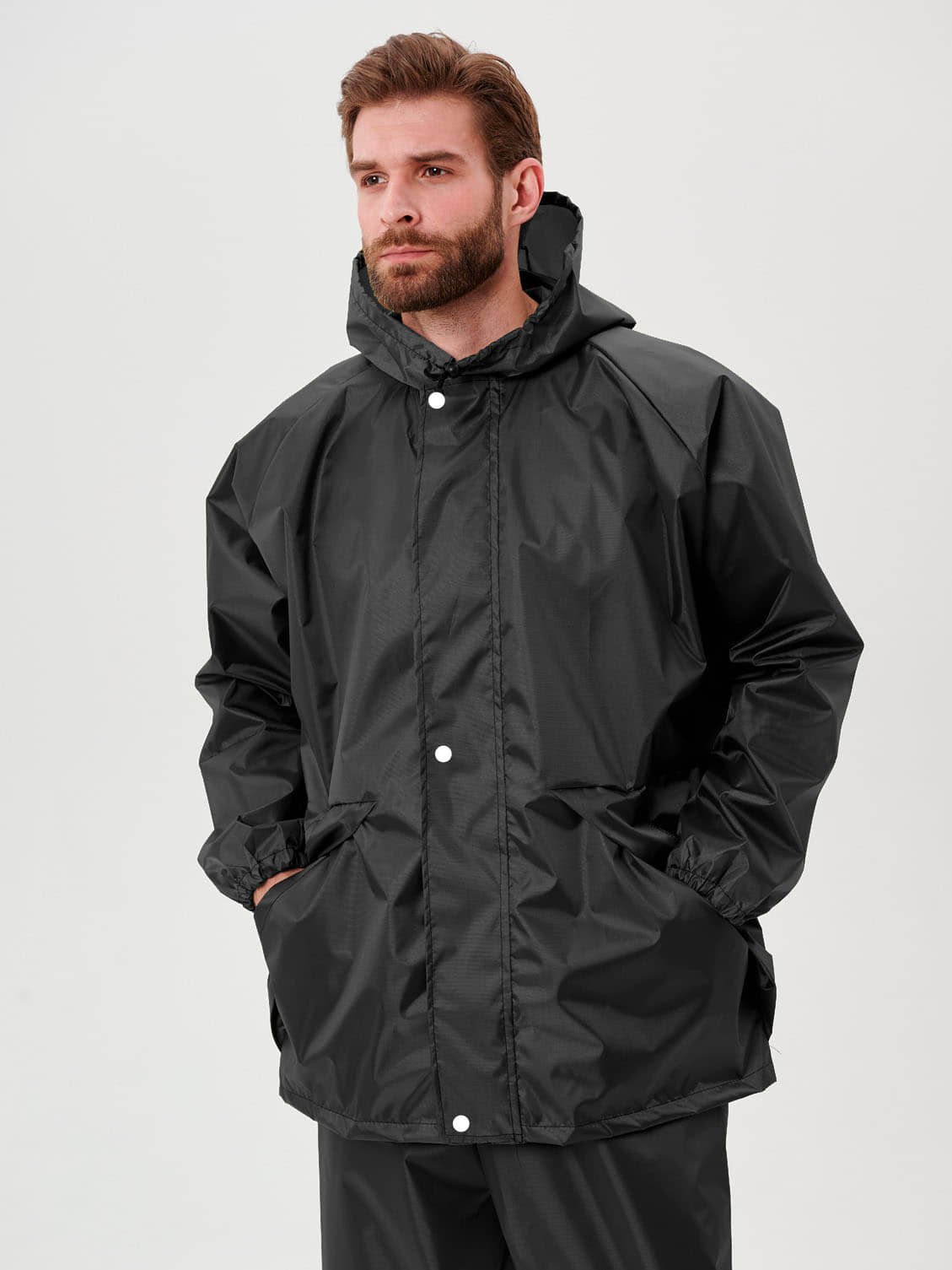 Men's Black Polyester Waterproof Raincoat Lightweight Outdoor Protection