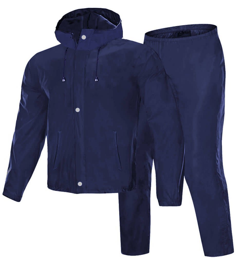 Blue Polyester Waterproof Raincoat for Men Comfortable Rainwear