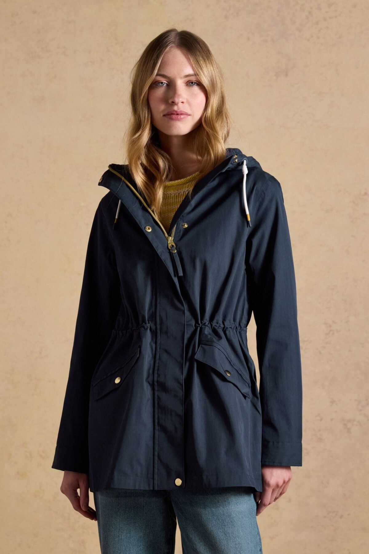 Women's Navy Blue Hooded Waterproof Raincoat Durable Everyday Rainwear