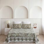 Earthy Olive Botanical Block Print Pure Cotton Double Bedsheet