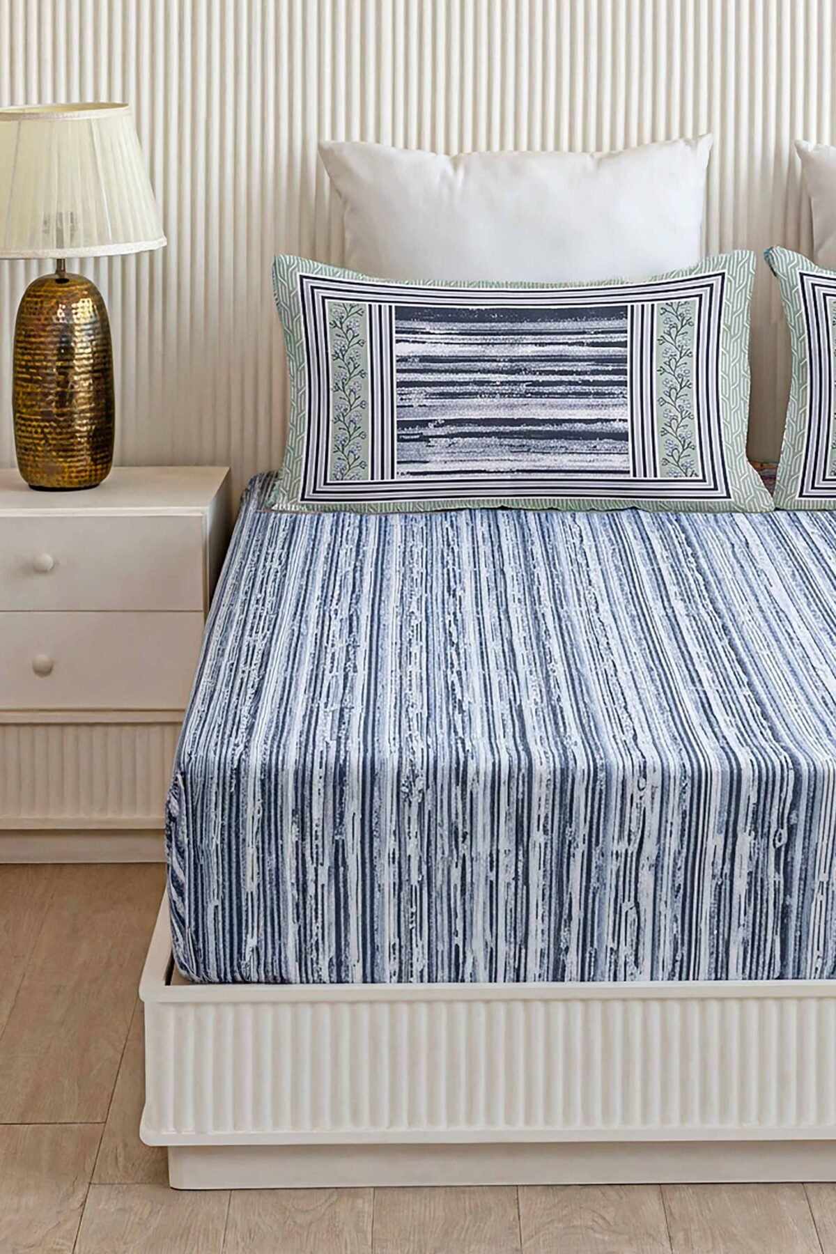 Indigo Textured Stripe Pure Cotton Double Bedsheet