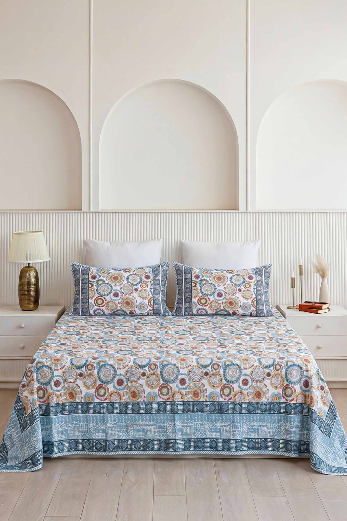 Vibrant Floral Sunburst Pure Cotton Double Bedsheet