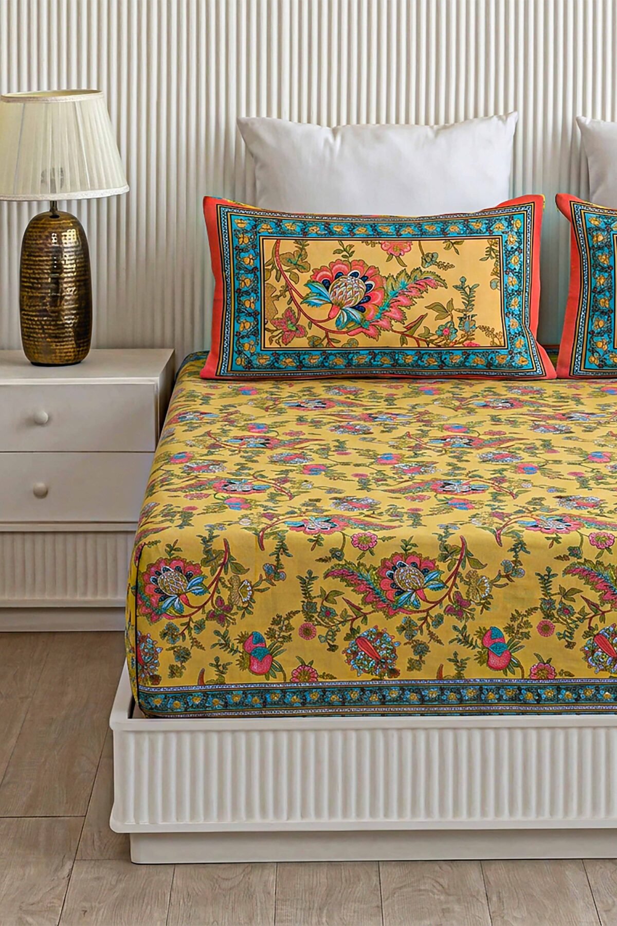 Gul-e-Bahar Vibrant Floral Mustard Yellow Double Bedsheet