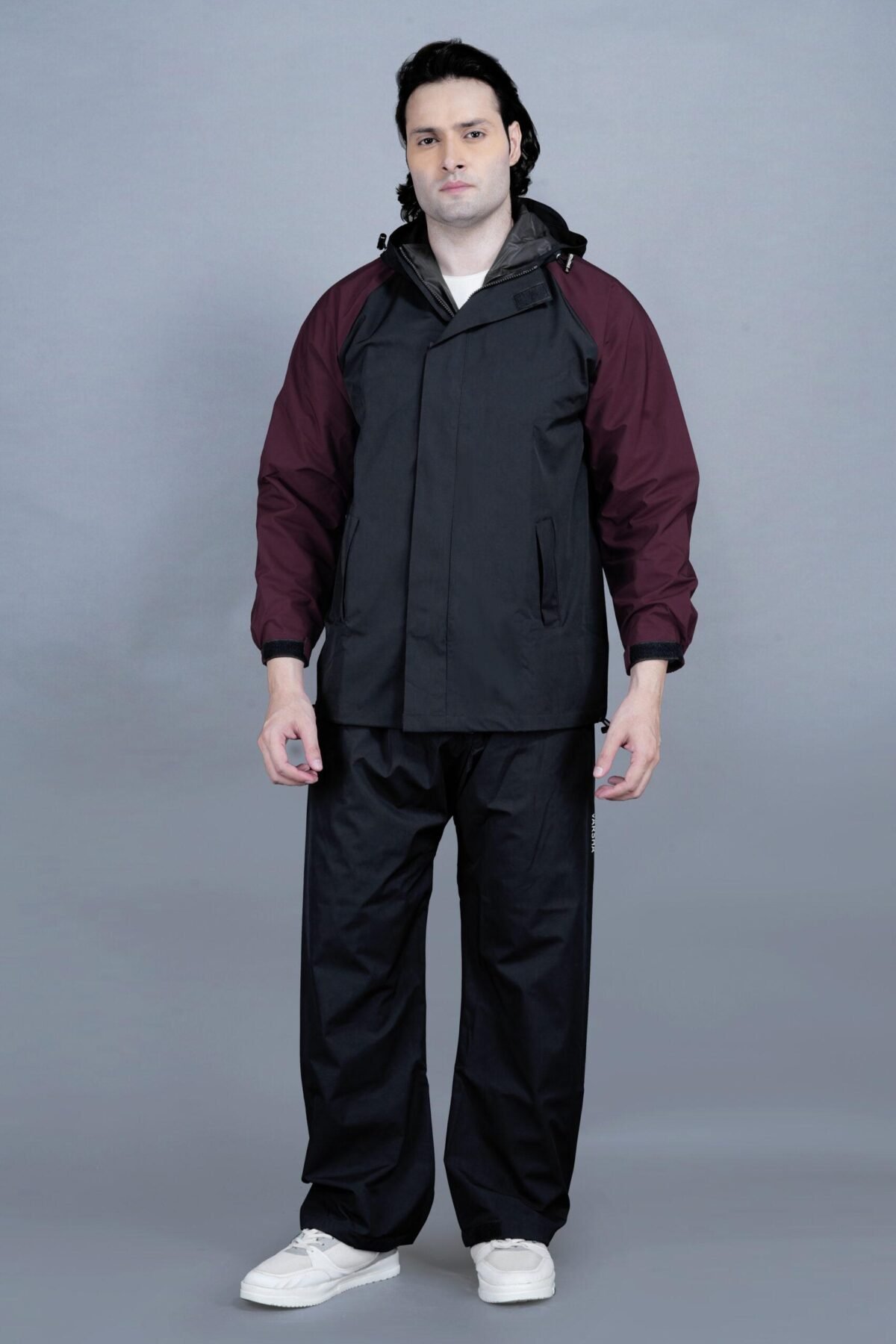Black and Maroon Waterproof Rainwear for Men Stylish Monsoon Collection