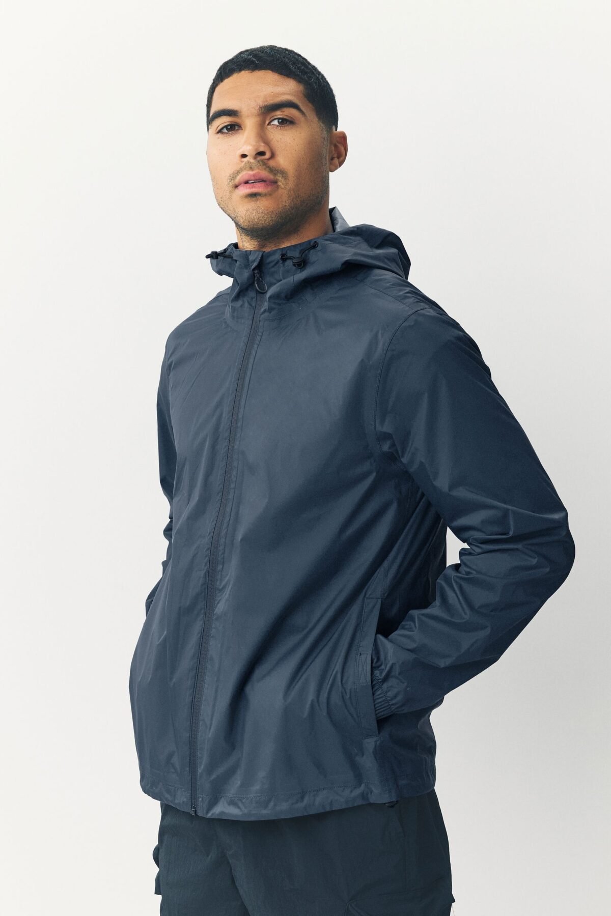 Navy Blue Lightweight Waterproof Packable Rain Jacket for Men