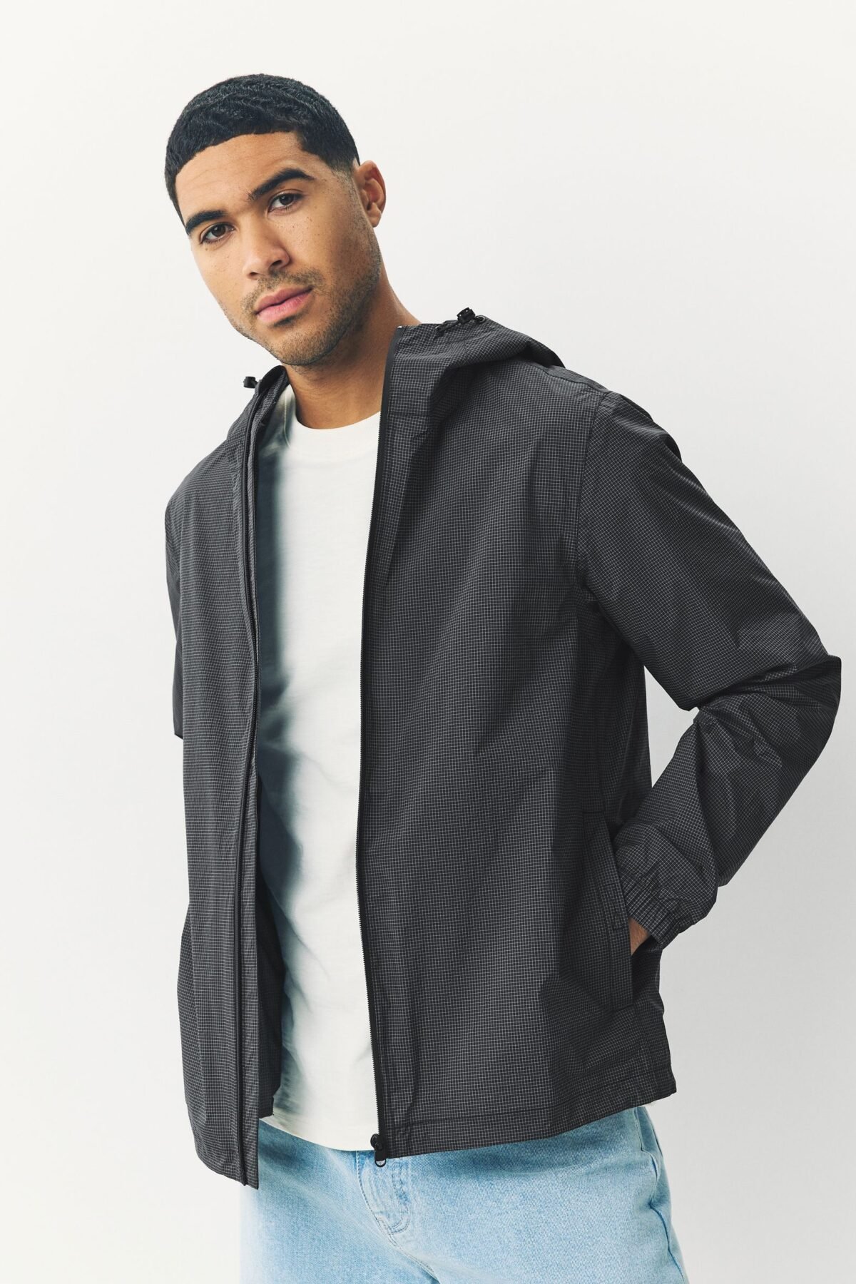 Black Ripstop Waterproof Packable Rain Jacket Lightweight Outdoor Protection