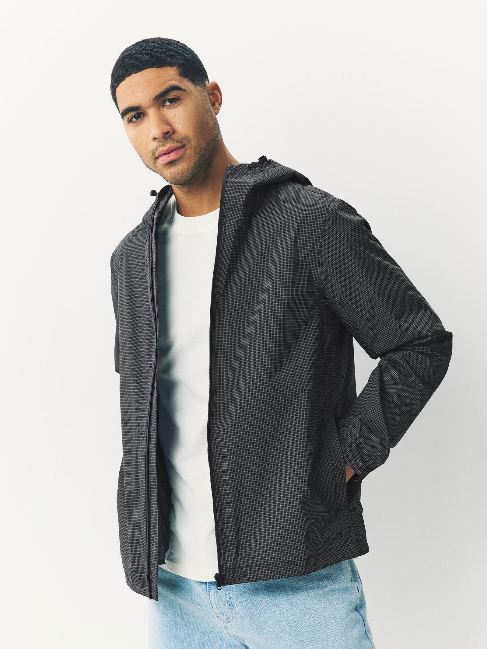 Black Ripstop Waterproof Packable Rain Jacket Lightweight Outdoor Protection