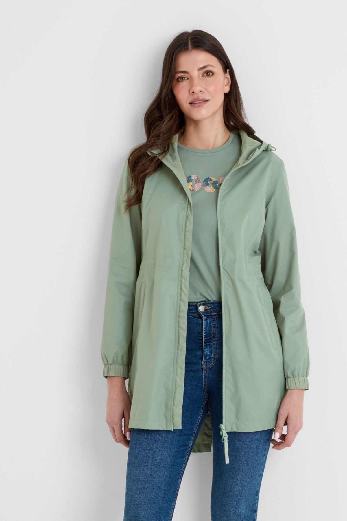 Women's Green Waterproof Packable Rain Jacket Lightweight Outdoor Wear