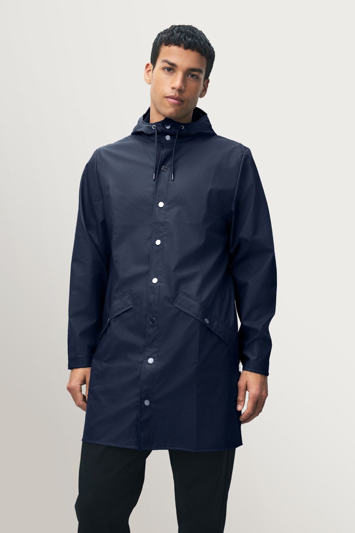 Navy Long Waterproof Rain Jacket for Men Lightweight Rainwear