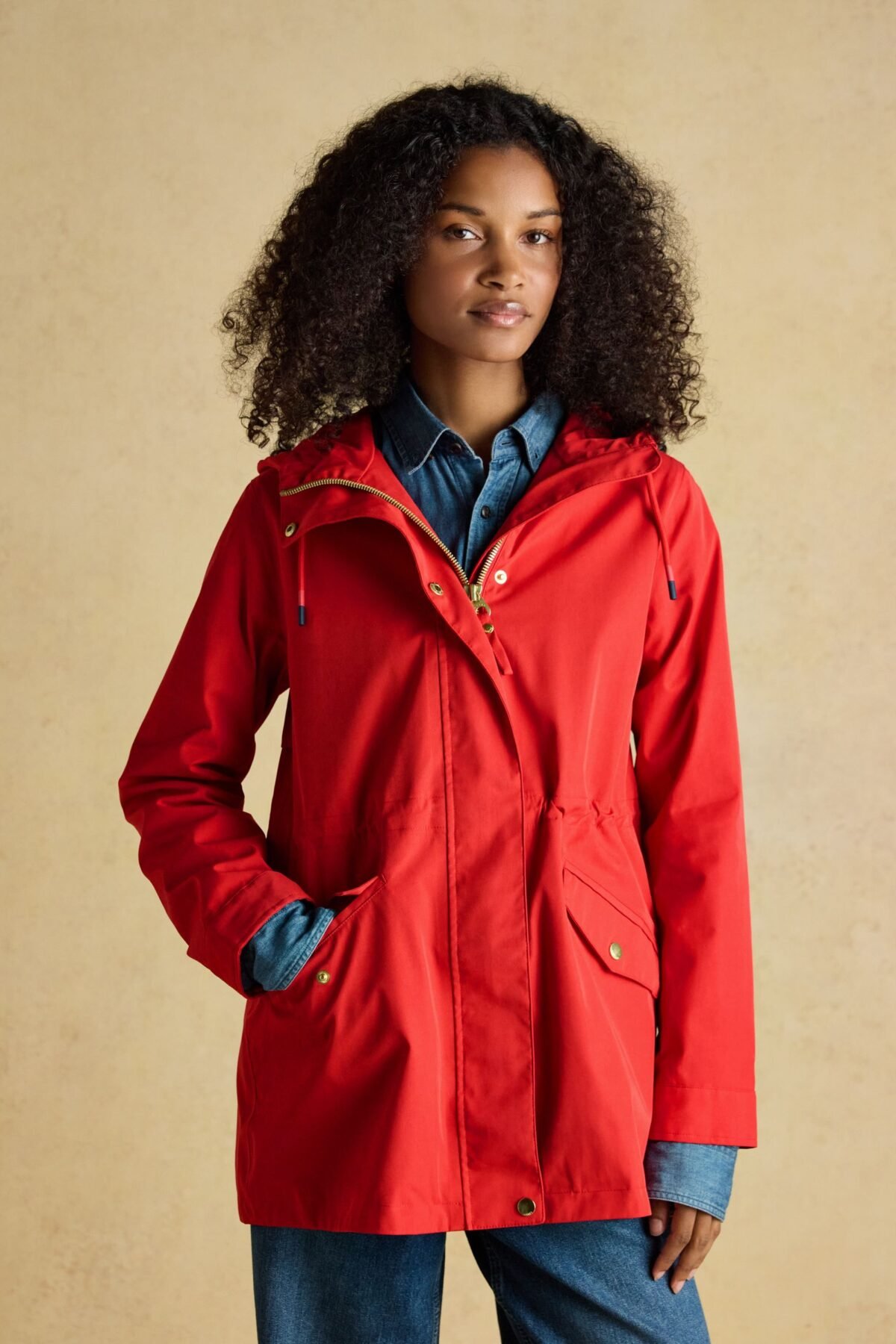Women's Red Hooded Waterproof Raincoat Stylish Waterproof Outerwear