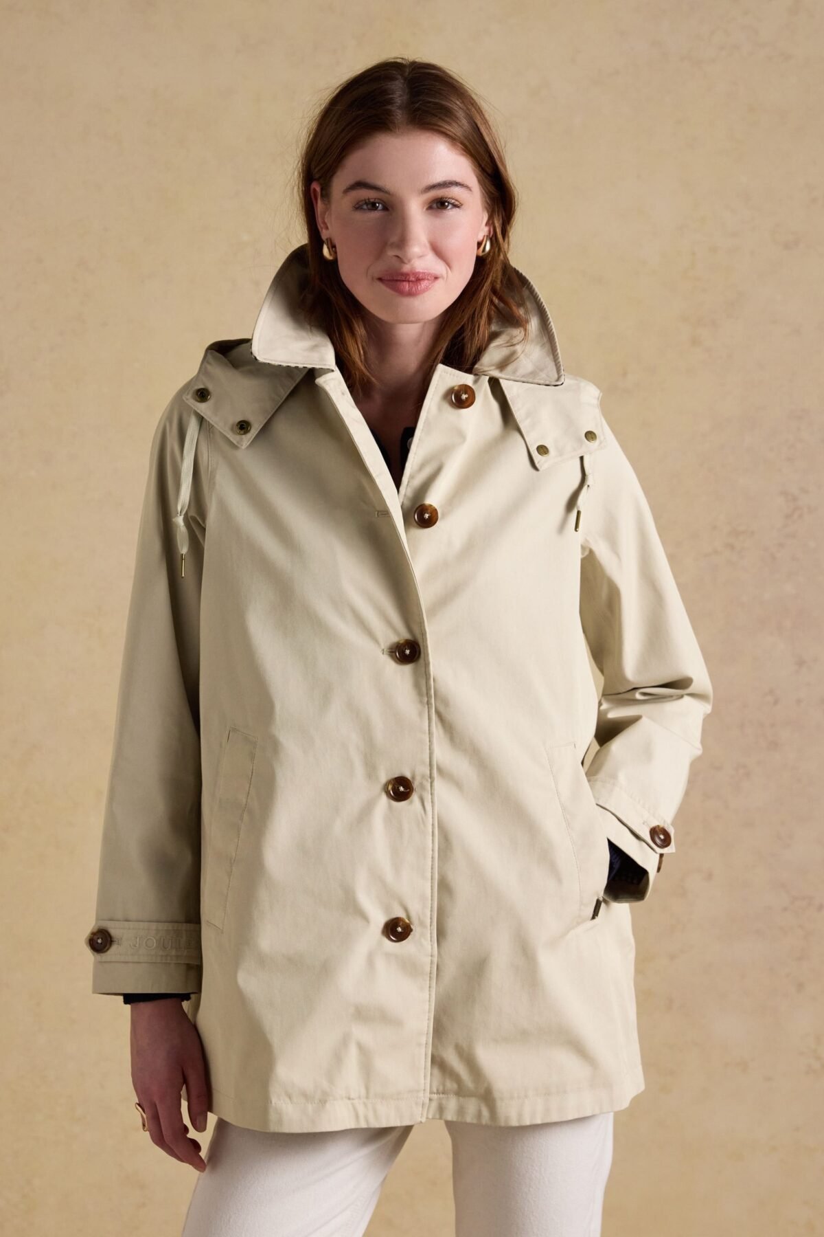 Women's Neutral Button Through Waterproof Raincoat Stylish Outdoor Wear