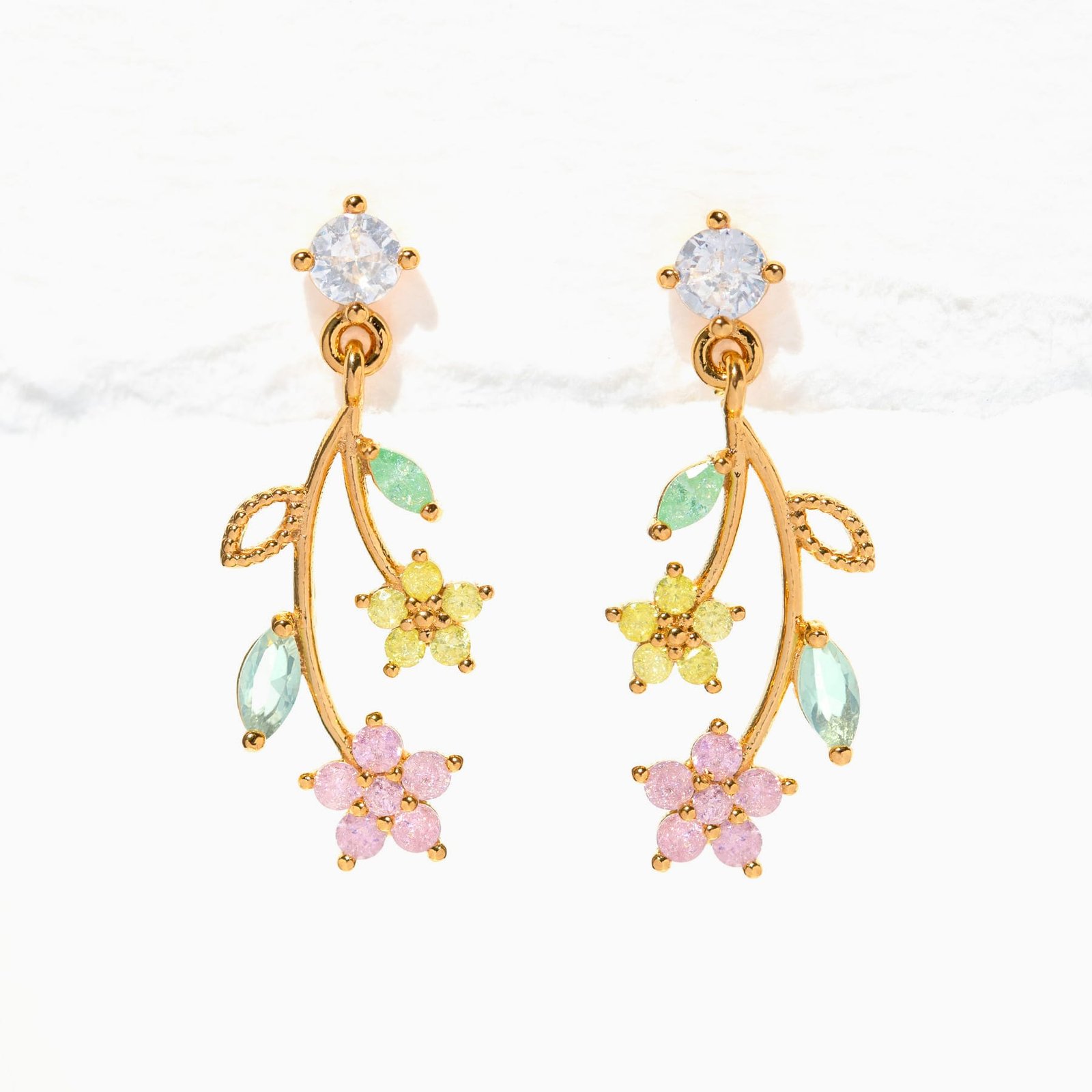 Flower Stem Dangle Earrings