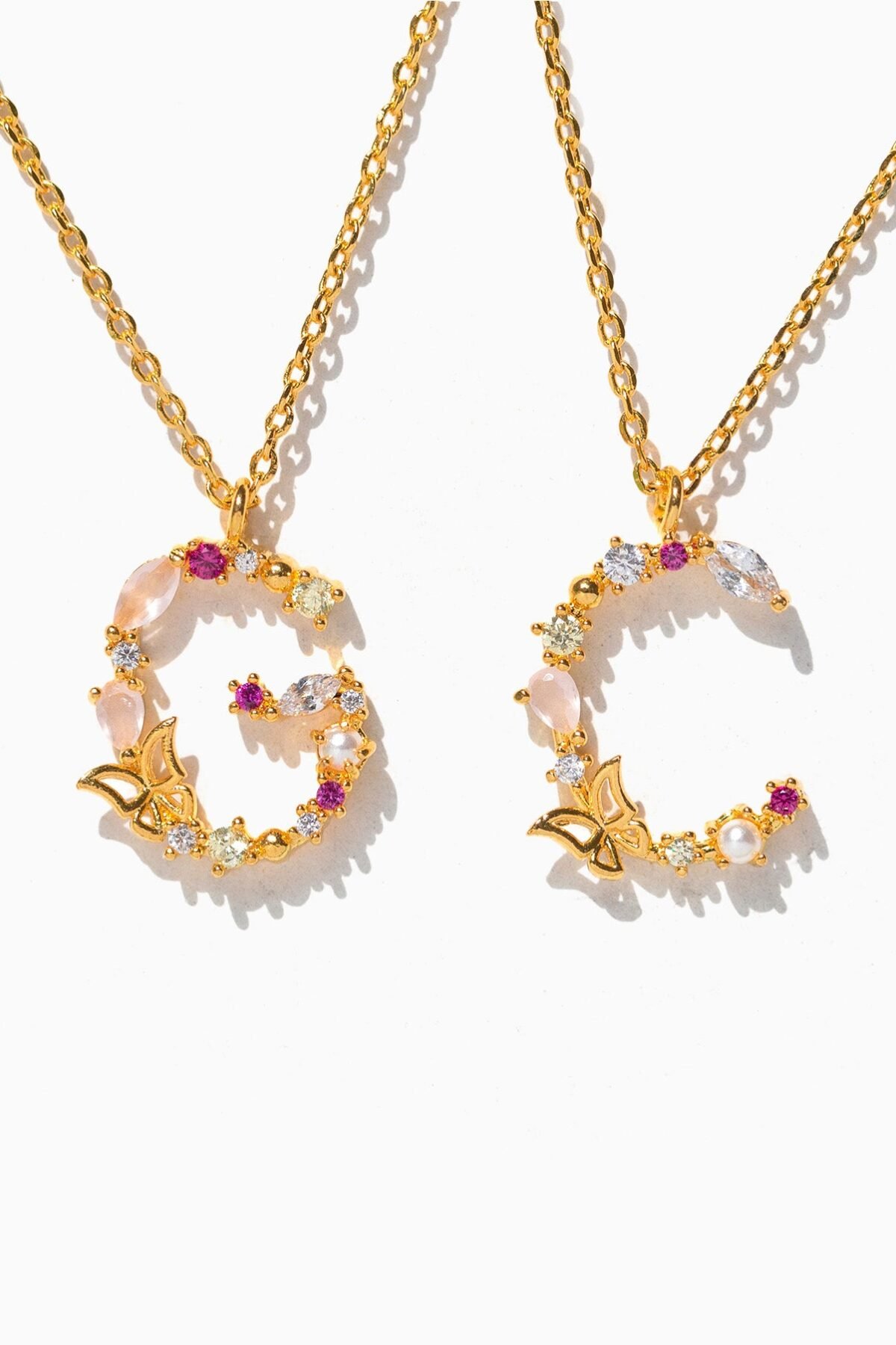 Flutterfly Stone Initial Necklace