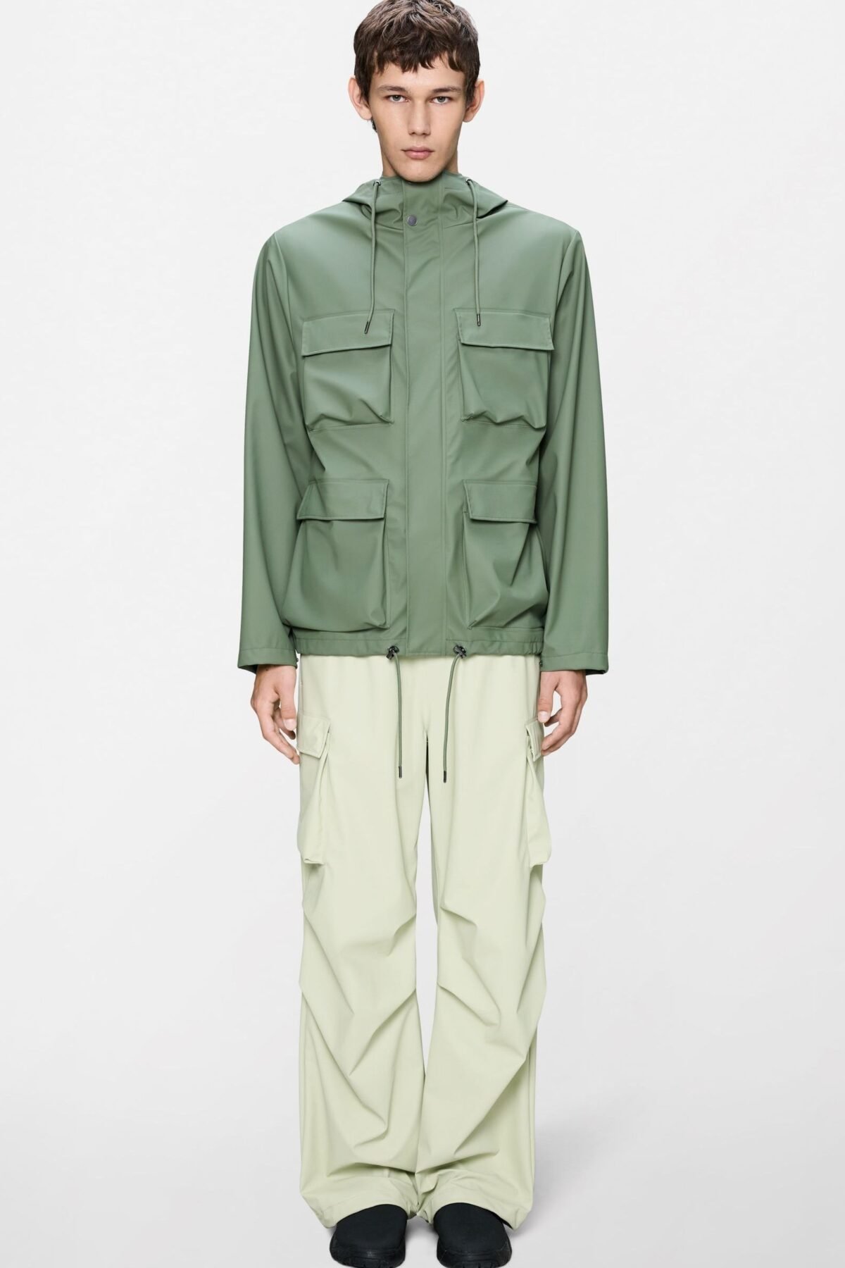 Green Waterproof Pocket Rain Jacket for Men Compact Outdoor Protection
