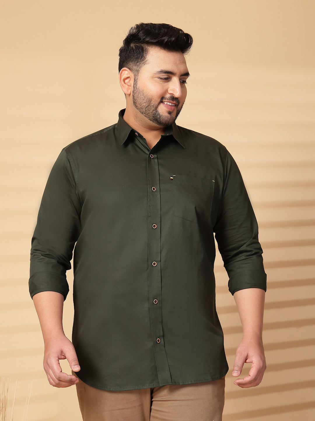 Plus Size Oversized Fit Spread Collar Solid Cotton Casual Shirt