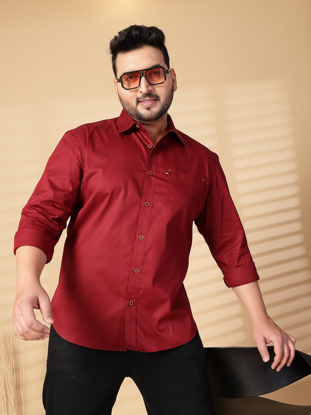 Plus Size Men  Oversized Fit Spread Collar Solid Cotton Casual Shirt